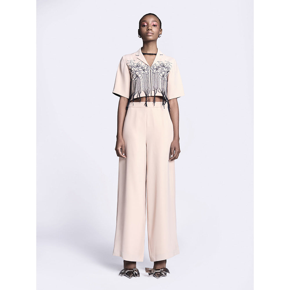 Shahin Mannan Abstract Roses Cropped Shirt With Flared Pant (Set of 2)