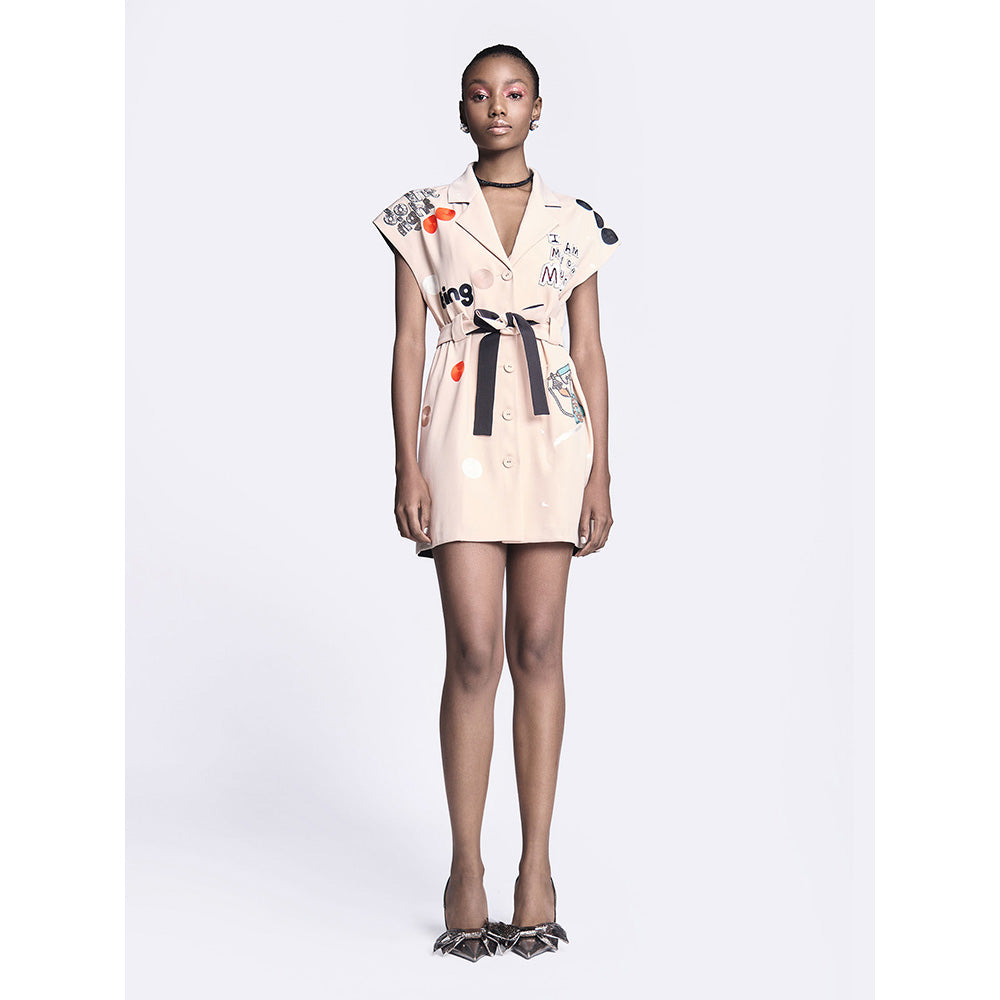 Shahin Mannan Telephone And Circles Robe Dress With Belt (Set of 2)
