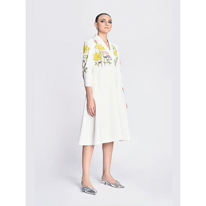 Shahin Mannan Colourful Lotus Wrap White Dress