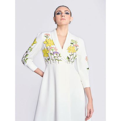 Shahin Mannan Colourful Lotus Wrap White Dress