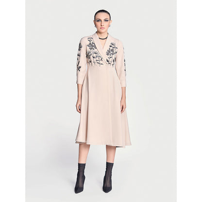 Shahin Mannan Metallic Lotus Wrap Beige Dress