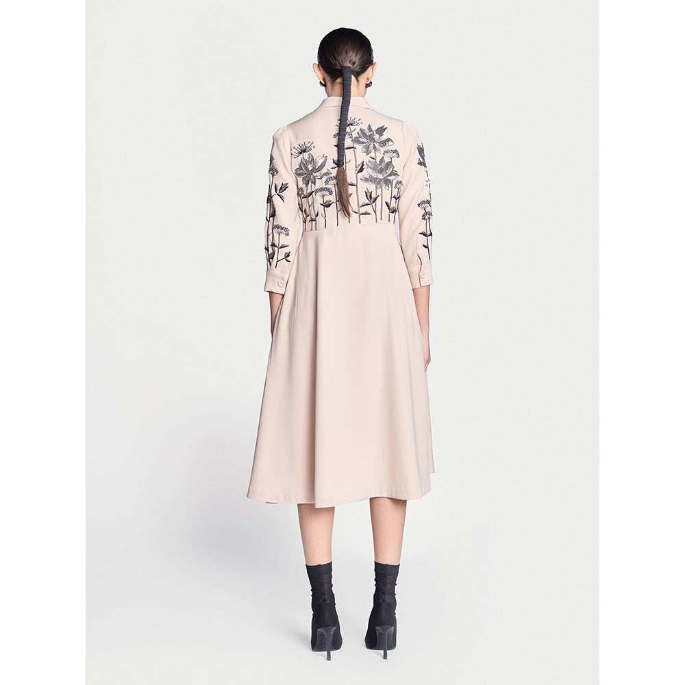 Shahin Mannan Metallic Lotus Wrap Beige Dress