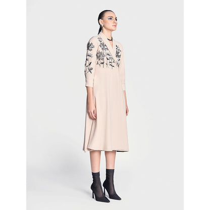 Shahin Mannan Metallic Lotus Wrap Beige Dress