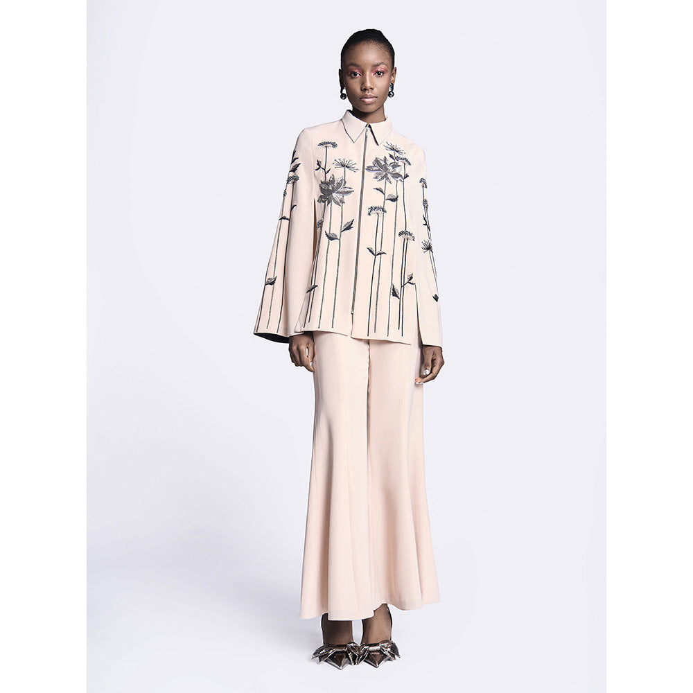 Shahin Mannan Metallic Lotus Cape With Bell Bottom Pant (Set of 2)