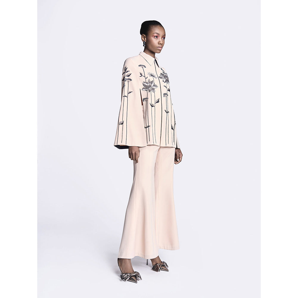 Shahin Mannan Metallic Lotus Cape With Bell Bottom Pant (Set of 2)