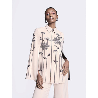 Shahin Mannan Metallic Lotus Cape With Bell Bottom Pant (Set of 2)