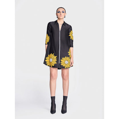 Shahin Mannan Sunflower Applique Side Triangle Shirt Dress