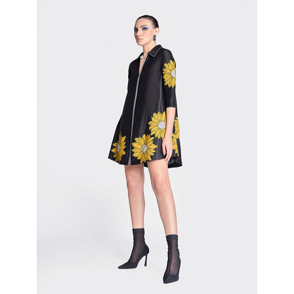 Shahin Mannan Sunflower Applique Side Triangle Shirt Dress