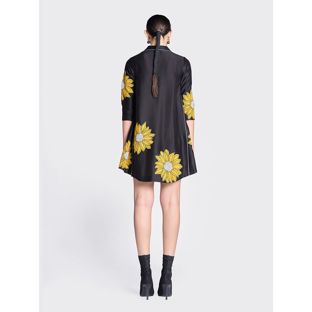 Shahin Mannan Sunflower Applique Side Triangle Shirt Dress