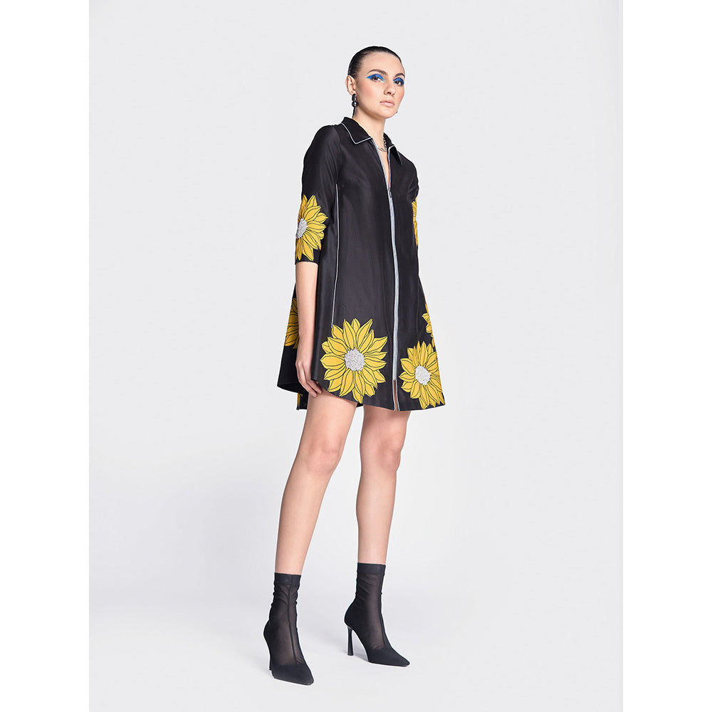 Shahin Mannan Sunflower Applique Side Triangle Shirt Dress