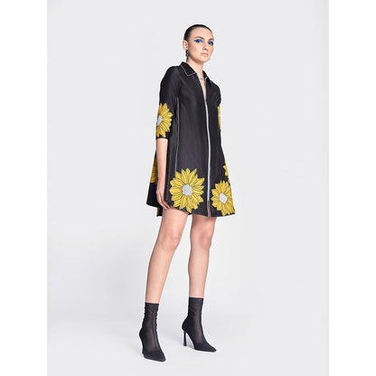 Shahin Mannan Sunflower Applique Side Triangle Shirt Dress
