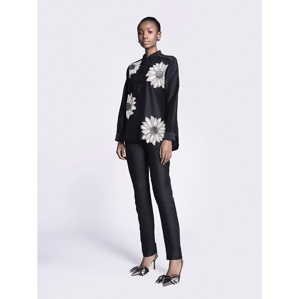 Shahin Mannan Sunflower Applique High Low Shirt With Narrow Pant (Set of 2)