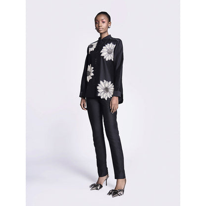 Shahin Mannan Sunflower Applique High Low Shirt With Narrow Pant (Set of 2)