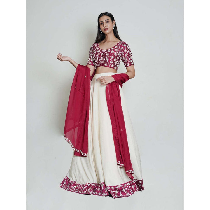 Shahmeen Husain Wine Embellished Lehenga (Set of 3)