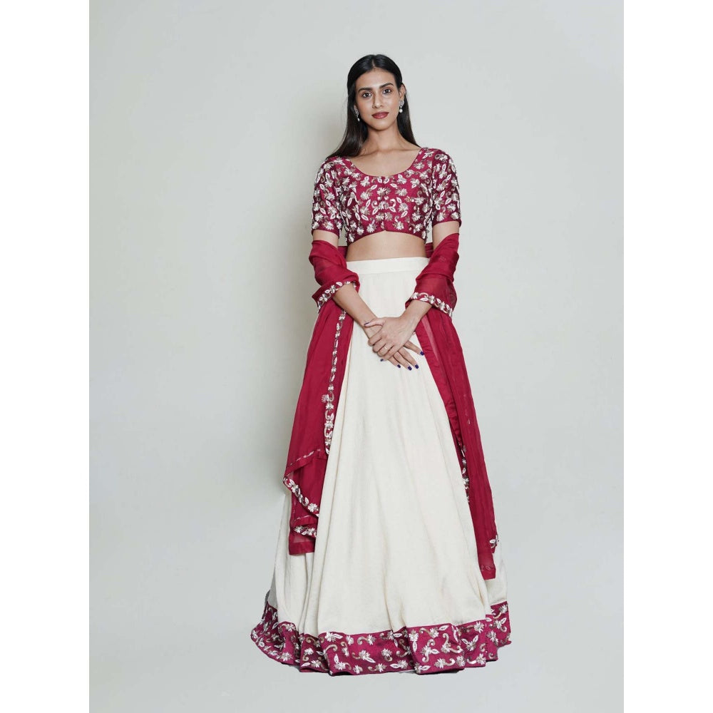 Shahmeen Husain Wine Embellished Lehenga (Set of 3)