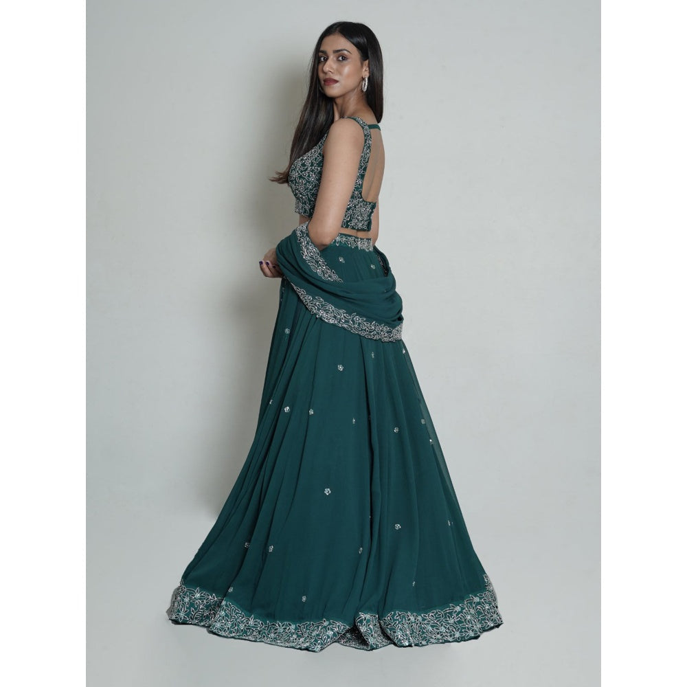 Shahmeen Husain Bottle Green Embellished Lehenga (Set of 3)