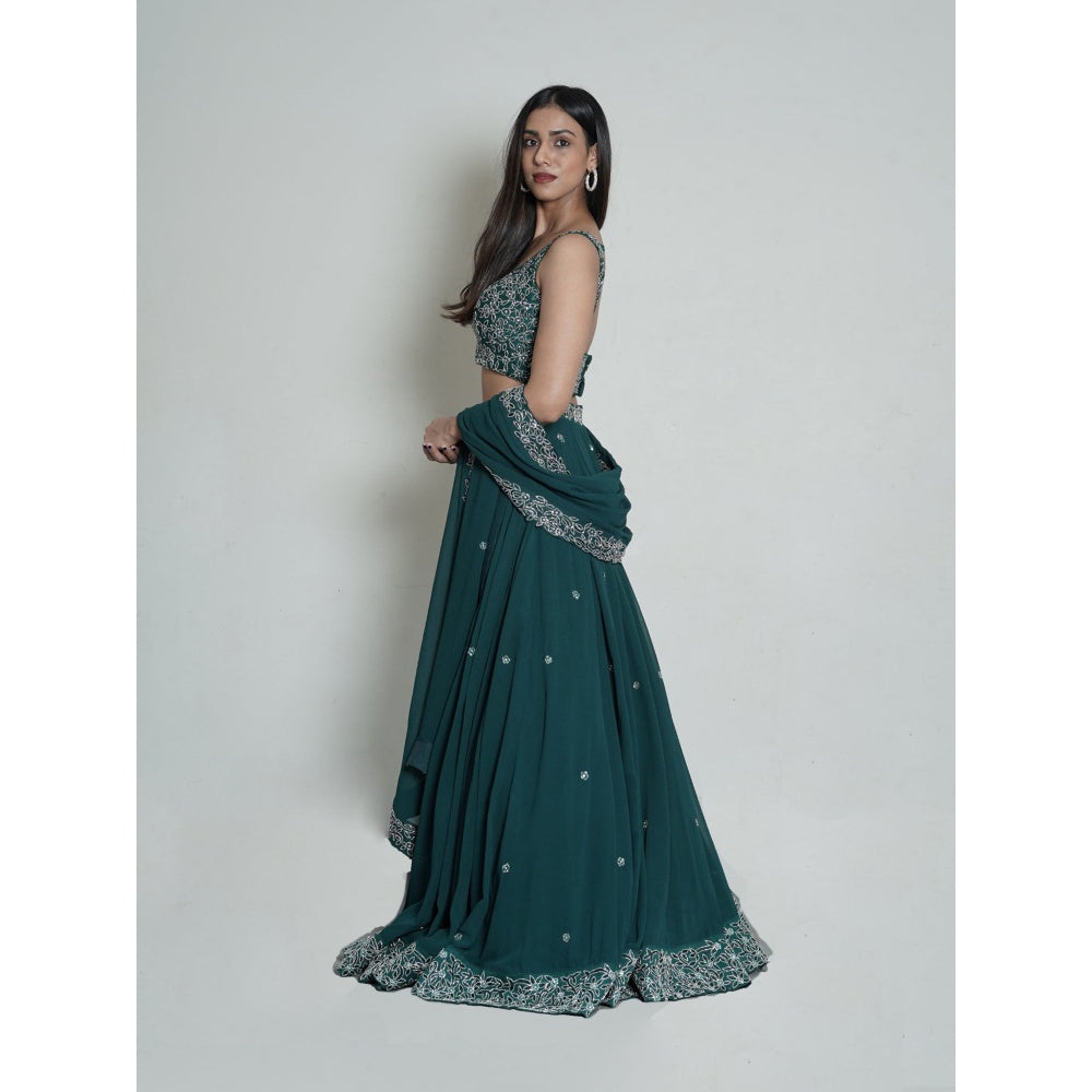 Shahmeen Husain Bottle Green Embellished Lehenga (Set of 3)