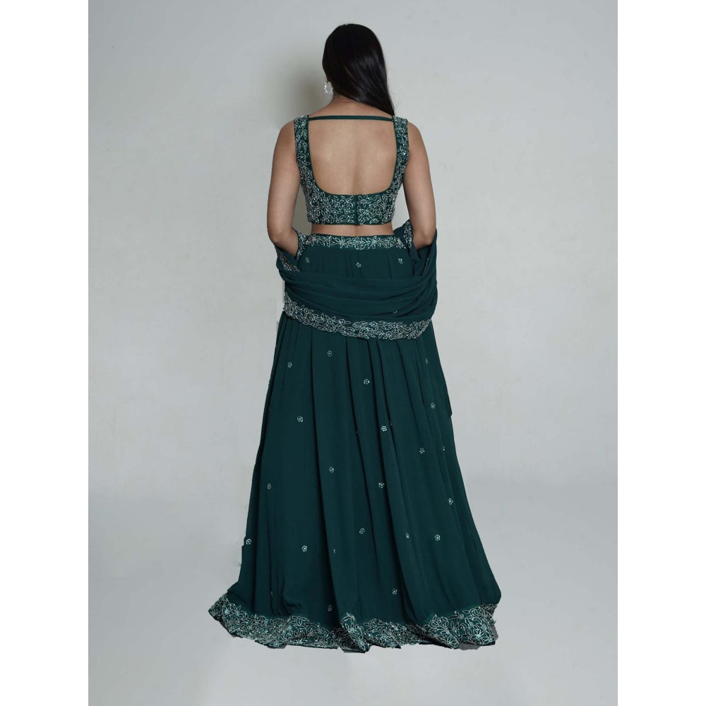 Shahmeen Husain Bottle Green Embellished Lehenga (Set of 3)