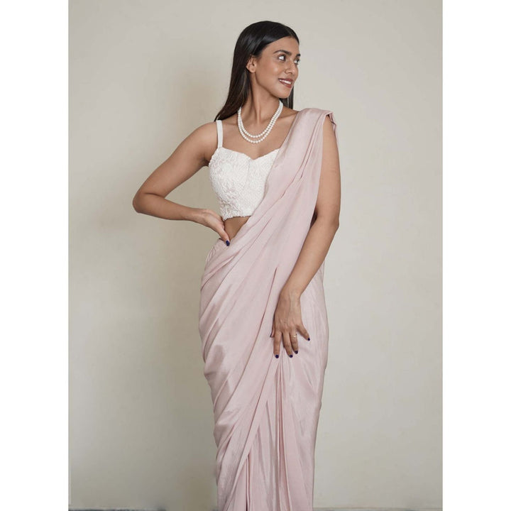 Shahmeen Husain Pink Pre Draped Saree with Stitched Blouse