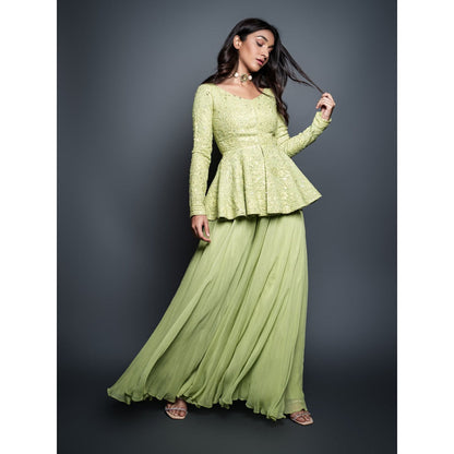 Shahmeen Husain Lemon Green Palazzo (Set of 2)