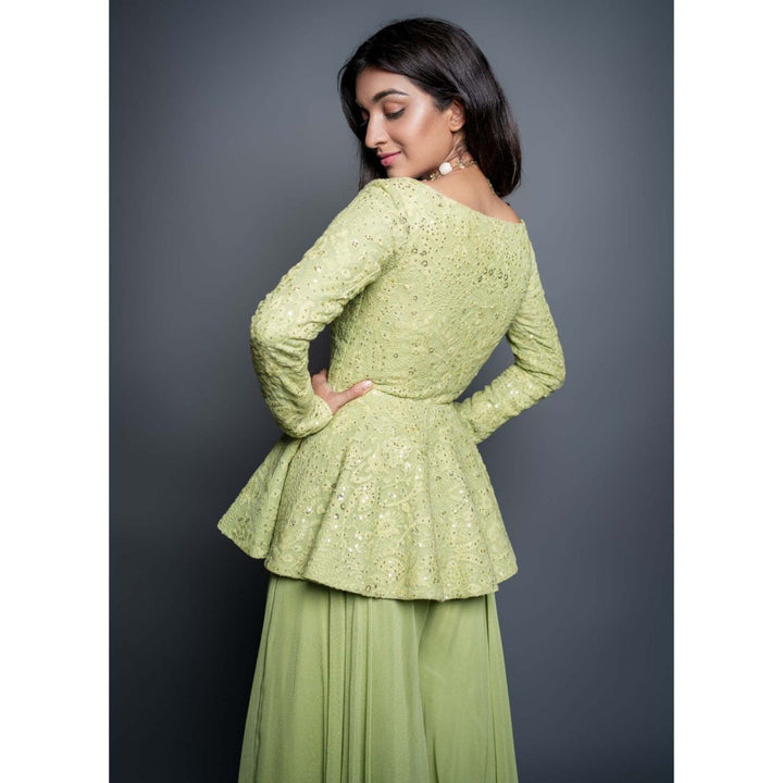 Shahmeen Husain Lemon Green Palazzo (Set of 2)