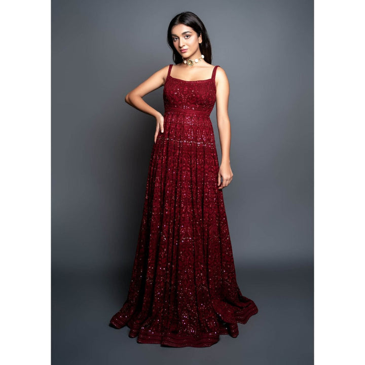 Shahmeen Husain Red Chikankari Anarkali