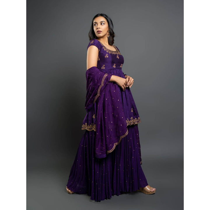 Shahmeen Husain Purple Embroidered Sharara (Set of 3)