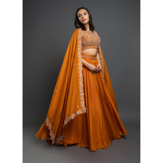 Shahmeen Husain Orange Embellished Lehenga (Set of 3)