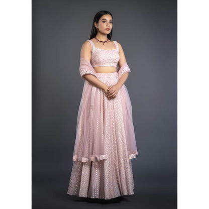 Shahmeen Husain Powder Pink Foil Printed Lehenga (Set of 3)