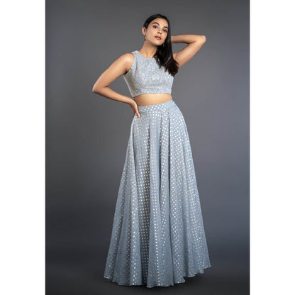 Shahmeen Husain Ice Blue Foil Lehenga (Set of 2)