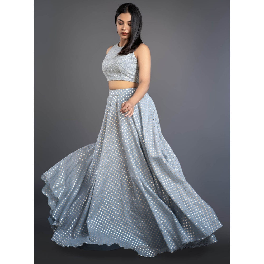 Shahmeen Husain Ice Blue Foil Lehenga (Set of 2)