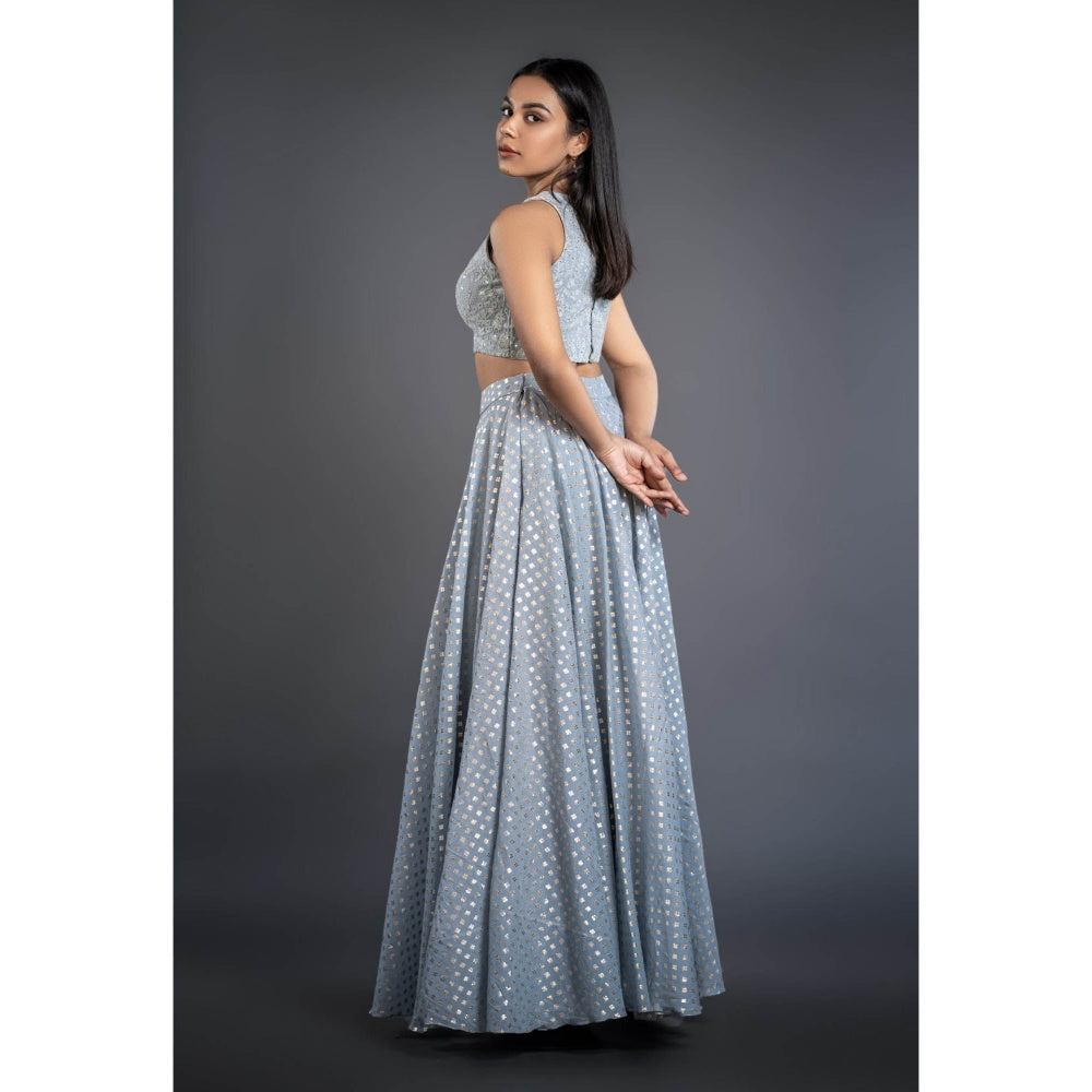 Shahmeen Husain Ice Blue Foil Lehenga (Set of 2)