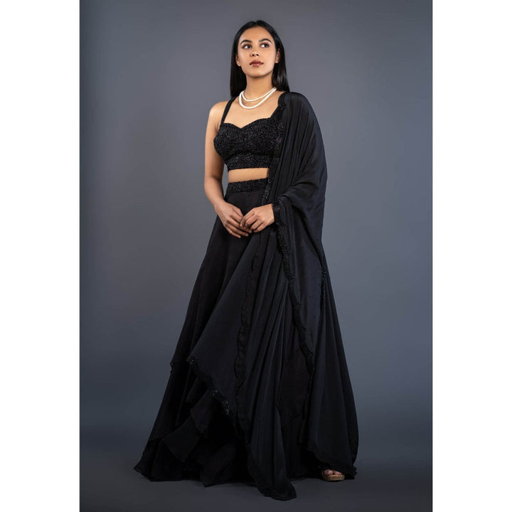 Shahmeen Husain Black Embellished Lehenga (Set of 3)