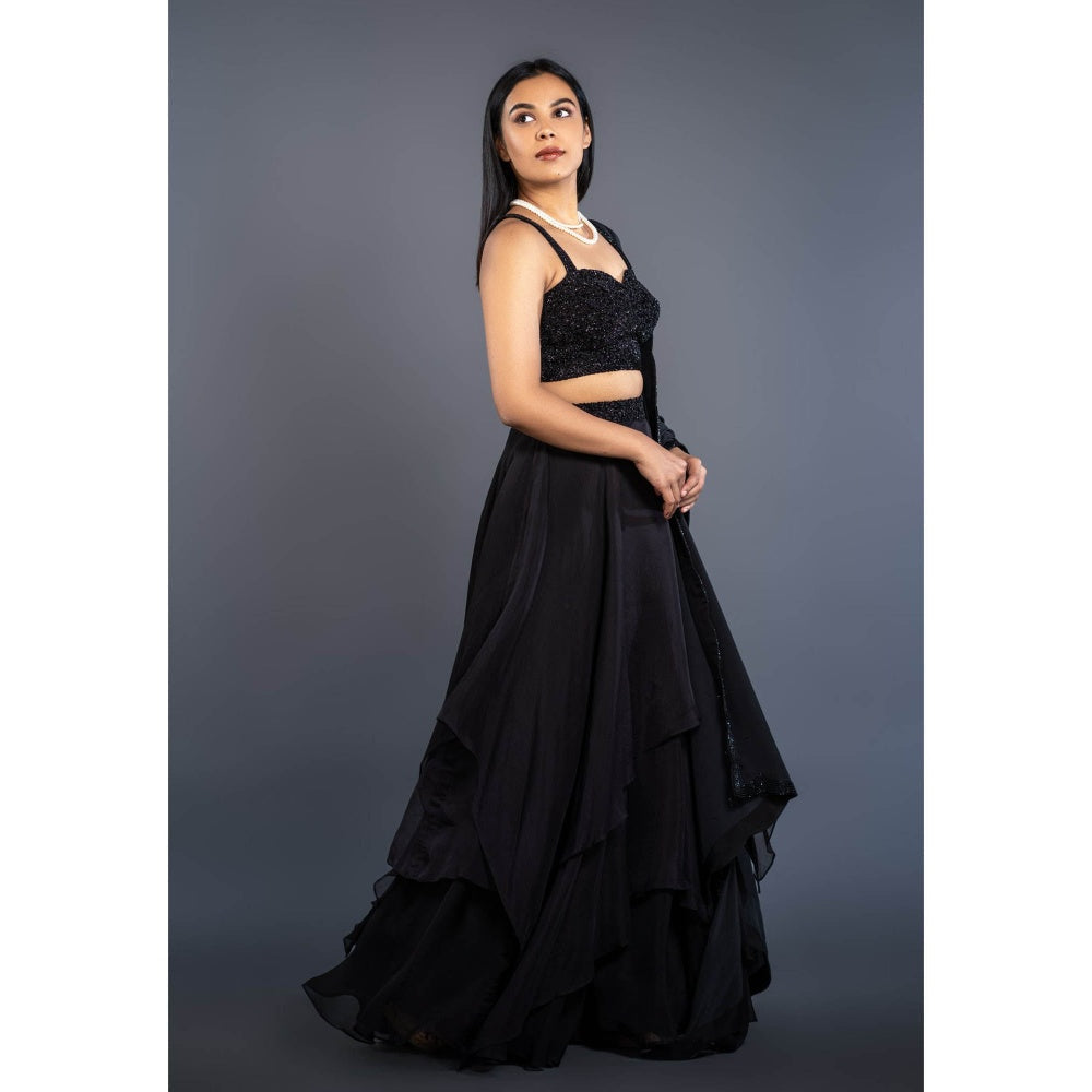 Shahmeen Husain Black Embellished Lehenga (Set of 3)