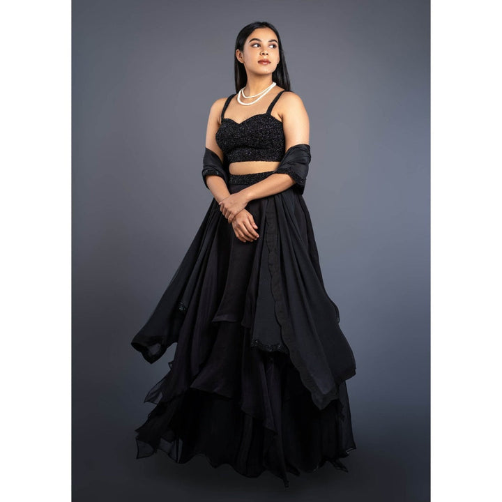 Shahmeen Husain Black Embellished Lehenga (Set of 3)