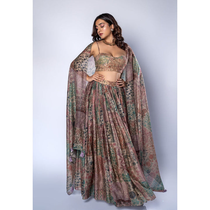 Shahmeen Husain Mosaic Multi-Color Printed Lehenga (Set of 3)