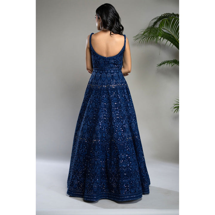 Shahmeen Husain Royal Blue Chikankari Maxi Dress with Dupatta