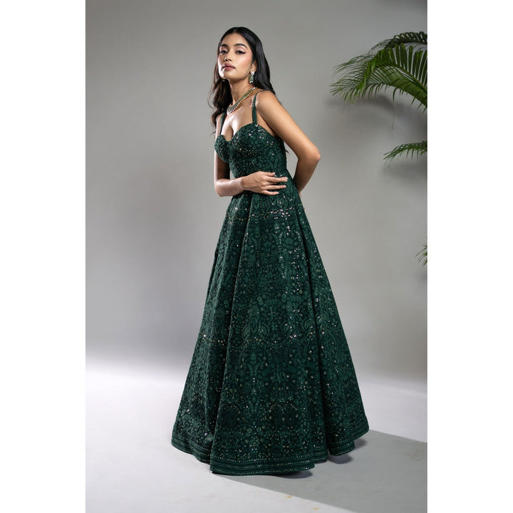 Shahmeen Husain Bottle Green Chikankari Maxi Dress