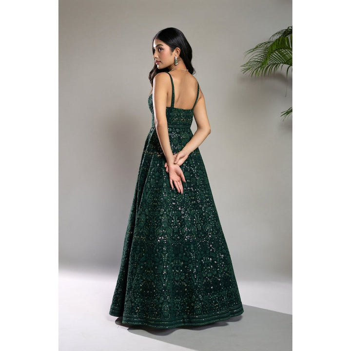 Shahmeen Husain Bottle Green Chikankari Maxi Dress