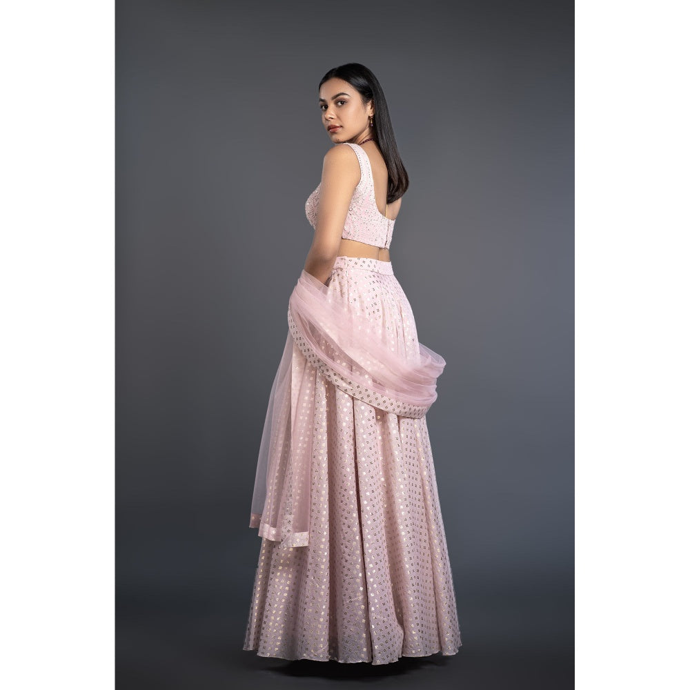 Shahmeen Husain Pink Foil Printed Lehenga Blouse & Dupatta (Set of 3)