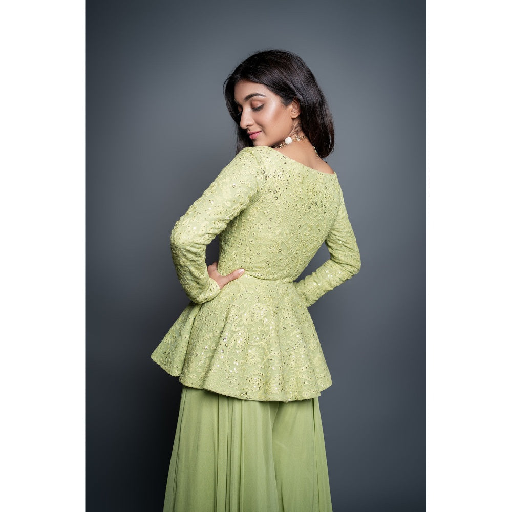 Shahmeen Husain Lemon Green Palazzo with Peplum Top (Set of 2)