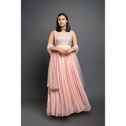 Shahmeen Husain Pink Embroidered Anarkali with Dupatta (Set of 2)
