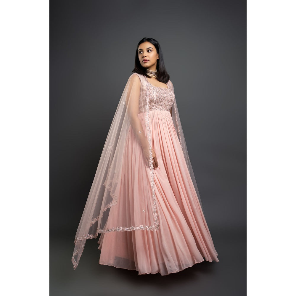 Shahmeen Husain Pink Embroidered Anarkali with Dupatta (Set of 2)