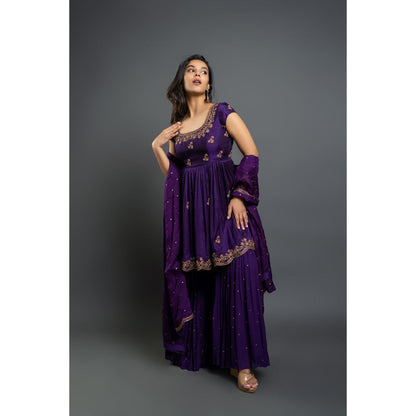 Shahmeen Husain Purple Sharara Blouse with Dupatta (Set of 3)