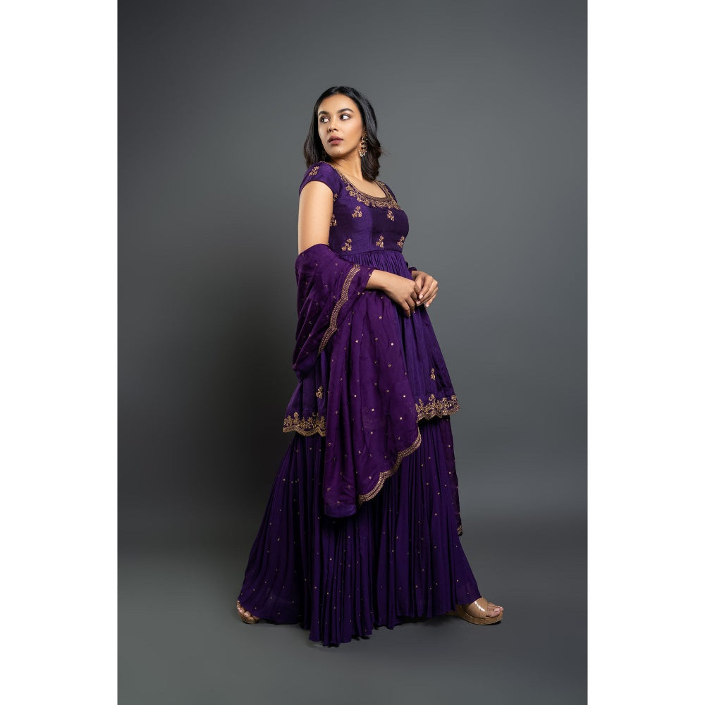 Shahmeen Husain Purple Sharara Blouse with Dupatta (Set of 3)