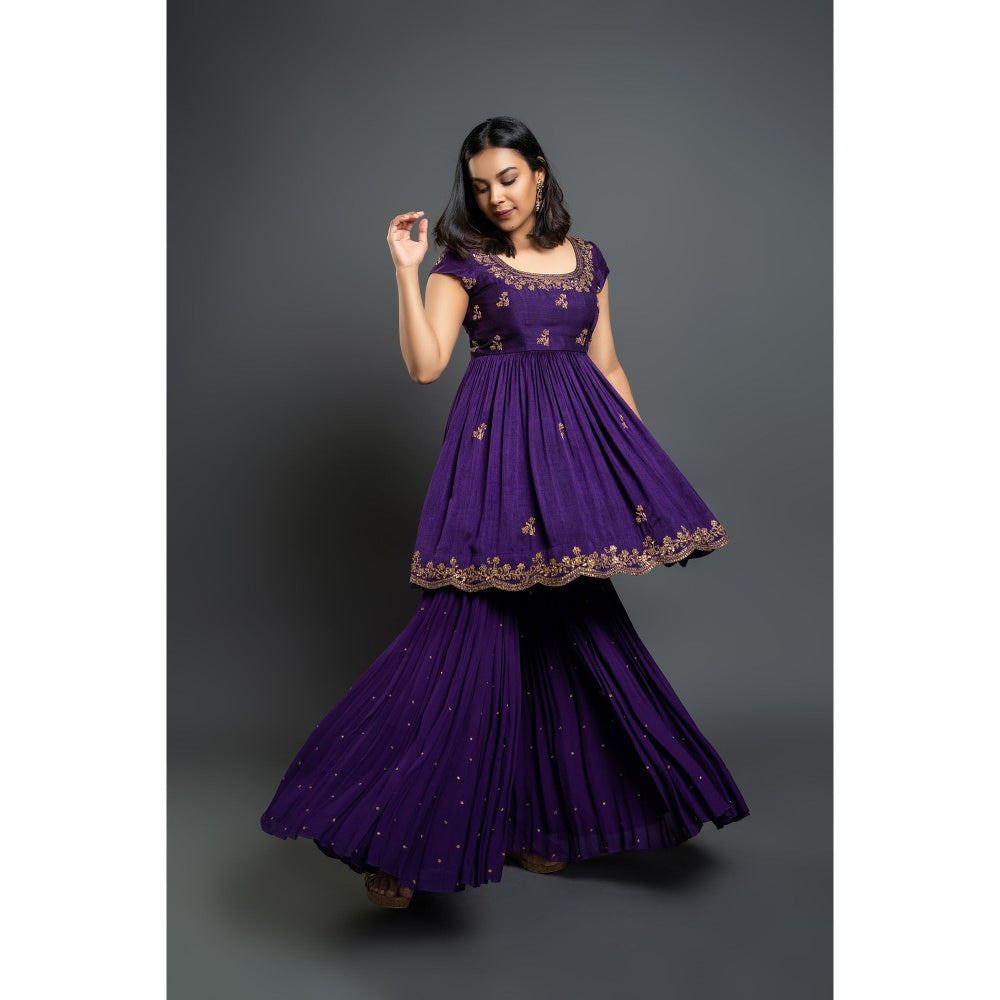 Shahmeen Husain Purple Sharara Blouse with Dupatta (Set of 3)