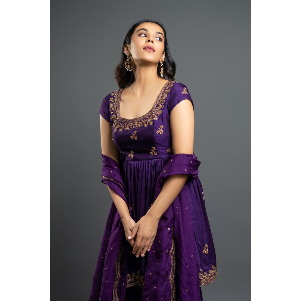 Shahmeen Husain Purple Sharara Blouse with Dupatta (Set of 3)