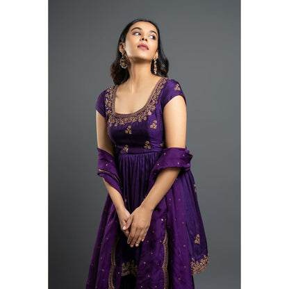 Shahmeen Husain Purple Sharara Blouse with Dupatta (Set of 3)
