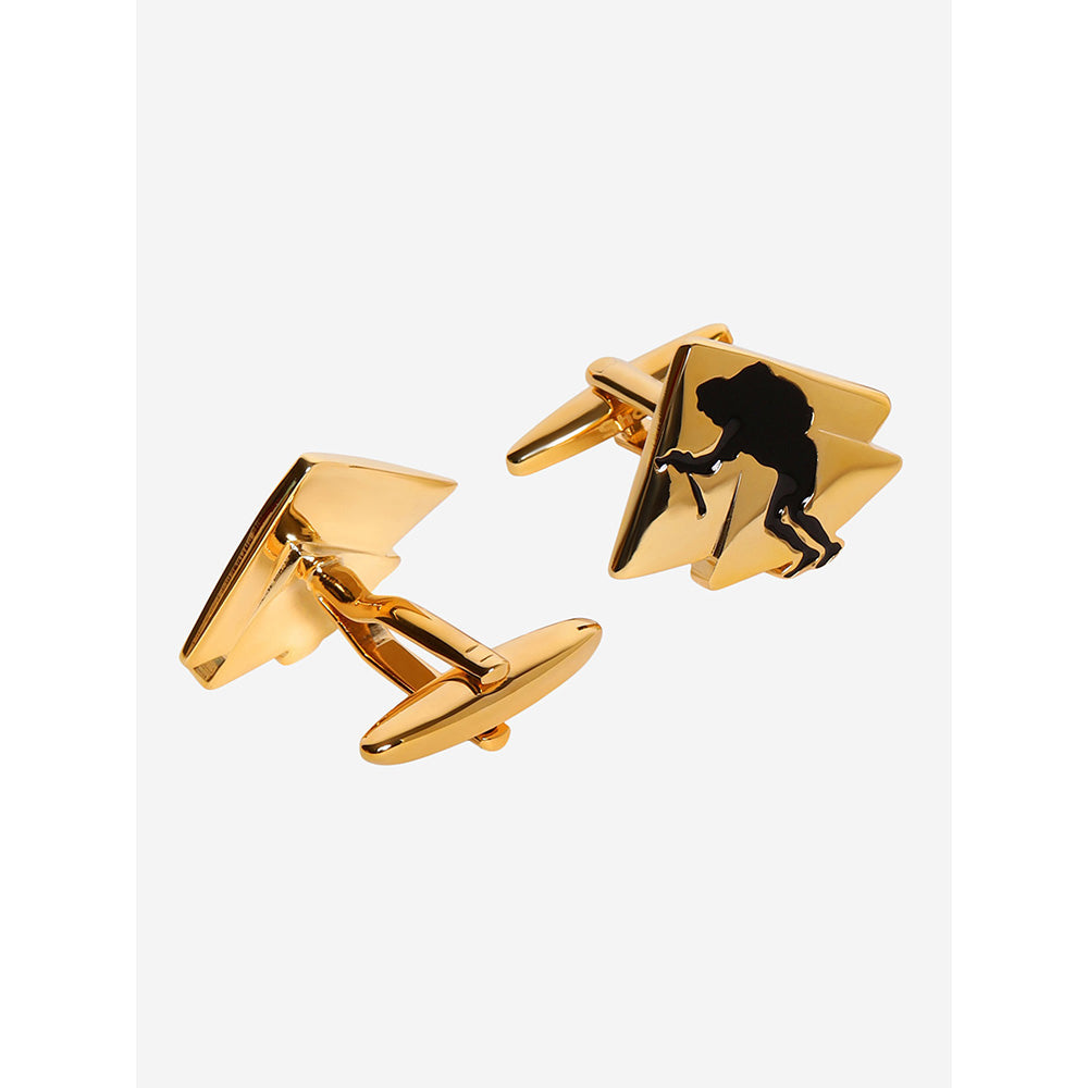 Shaze Gold Black Enamelled Rhodium-Plated 2 Pyramid Geometric Cufflinks