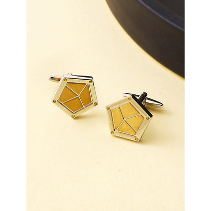 Shaze Gold And Silver Rhodium-Plated Shield Geometric Cufflinks